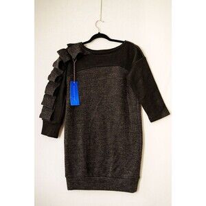 Ivona Martinko gray wool long sleeve dress 3/4 sleeve lagenlook artsy NEW